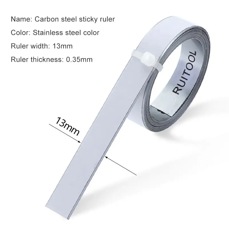 Regla adhesiva de acero inoxidable de 13MM, cinta de acero al carbono de 1-10 metros, escala de Metal para avance/retroceso/medio para regla plana de carpintería - imagen 3