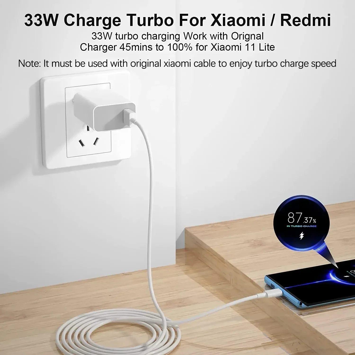 Original Xiaomi 33W Turbo carga cargador súper rápido adaptador UE/EE. UU. para Mi 11 10 Lite 5G Poco X3 M4 Pro Redmi Poco teléfono inteligente - imagen 2