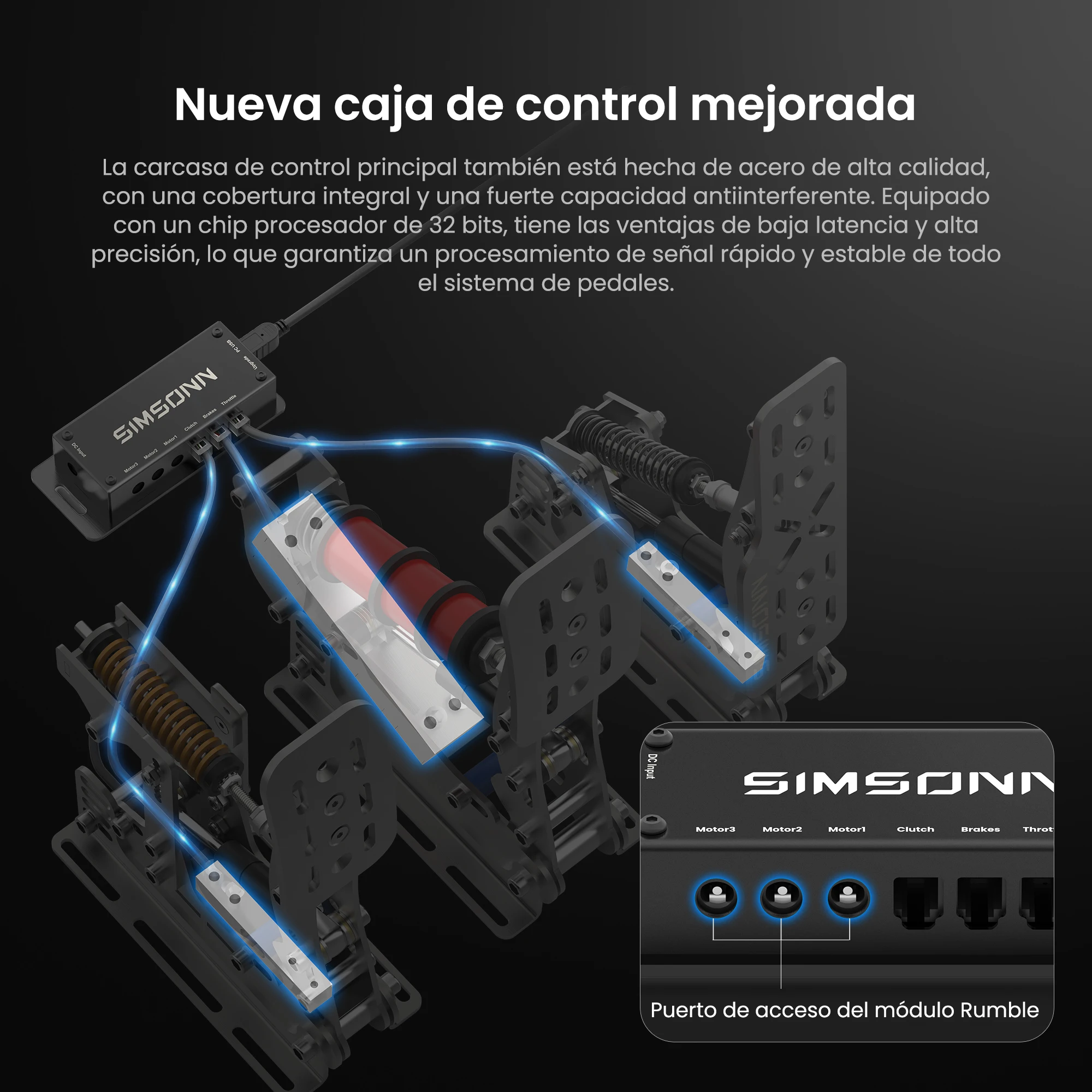 SIMSONN Black Plus X Pedales Simracing Sim Racing Pedal Sim Célula de carga de presión Pedal hidráulico HE para PC Pedal de cabina - imagen 4