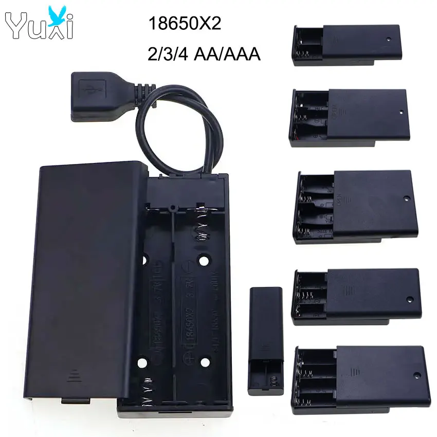 YuXi 18650 AA/AAA 2/3/4 ranura soporte de batería caja de almacenamiento de batería con línea de Terminal de enchufe USB con cubierta y interruptor de alimentación - imagen 2