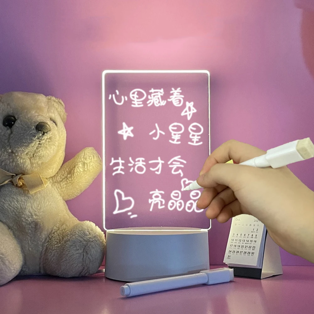 Tablero de notas con luz Led nocturna para niños, tablero de mensajes USB, luz de vacaciones con bolígrafo, regalo para niños, decoración de novia, lámpara de noche
