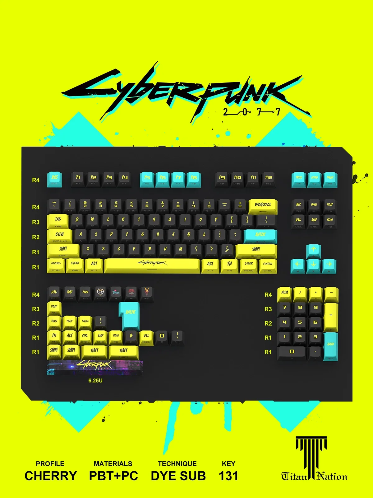 Titan Nation Cyberpunk131 teclas PBT + tapa de tecla transparente lateral de PC, Teclado mecánico Original de fábrica, tapa de tecla personalizada - imagen 5