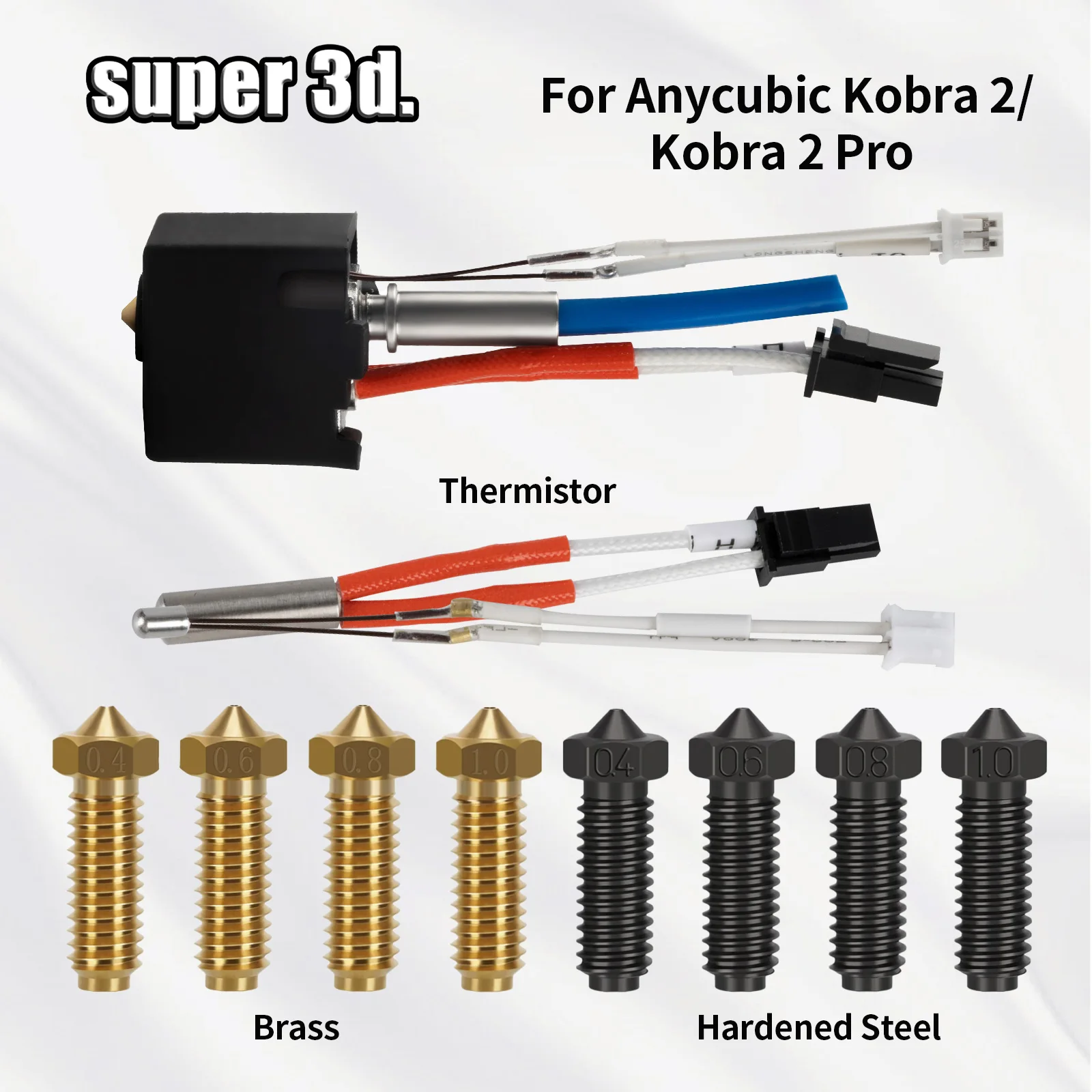 Anycubic-Kit de actualización Kobra 2 Hotend, Cartucho de calentador de termistor, boquilla de extremo caliente de impresión de 0,4mm para piezas de impresora 3D Kobra 2