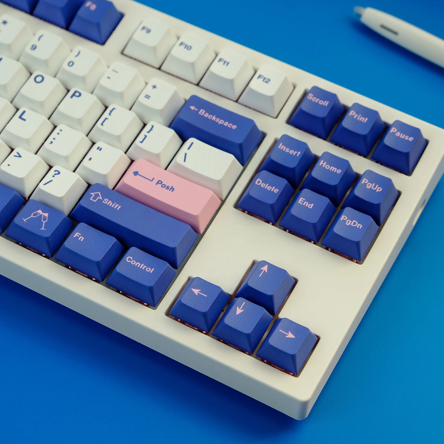 Teclas inglesas de 128 teclas, color rosa y azul, perfil de cereza, sublimación de tinte PBT, teclas clon GMK para teclado mecánico Cherry MX Switch - imagen 3