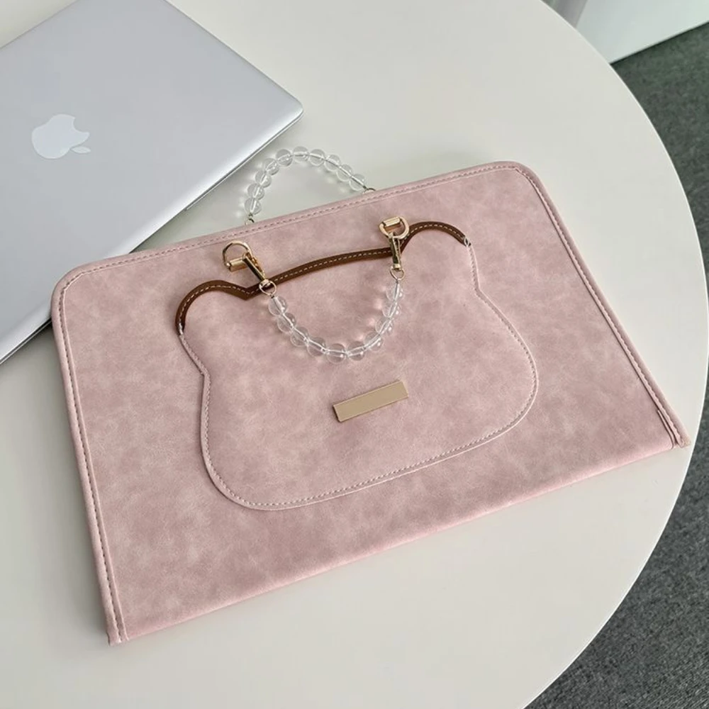 Bolso para ordenador portátil de 13/14/15,6 pulgadas para Macbook Air Pro, funda para portátil, bolsa para tableta para ASUS HP DELL Little Bear, rosa, verde y gris - imagen 4