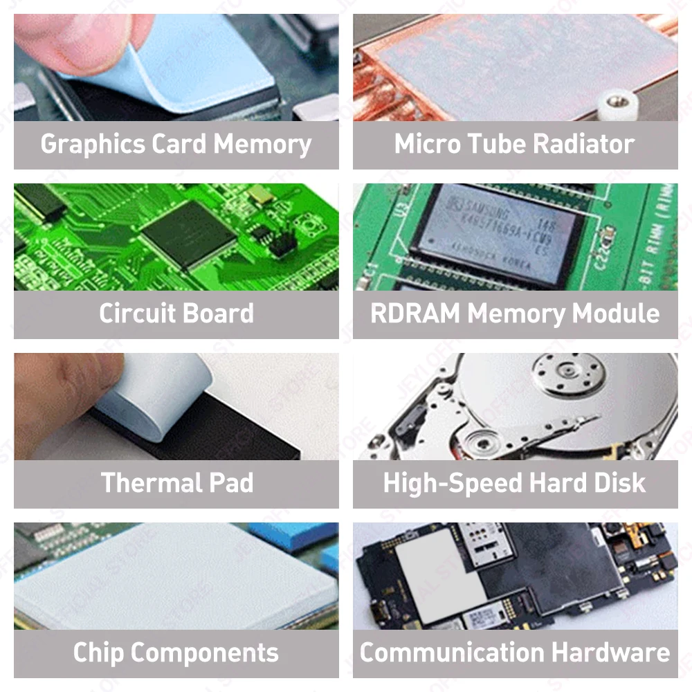 JEYI Paquete de 6/8 almohadillas térmicas de silicona de 100x100mm, conductividad resistente al calor 6,0 W/mK para disipador de calor de ordenador portátil CPU GPU IC LED enfriador - imagen 5