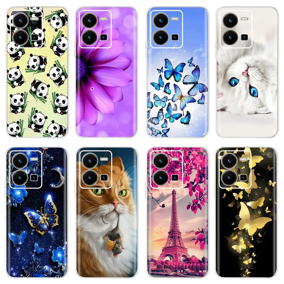 Funda de silicona suave para Vivo Y35, carcasa trasera de TPU de 2022 pulgadas, con bonito gato Y mariposa, 6,58