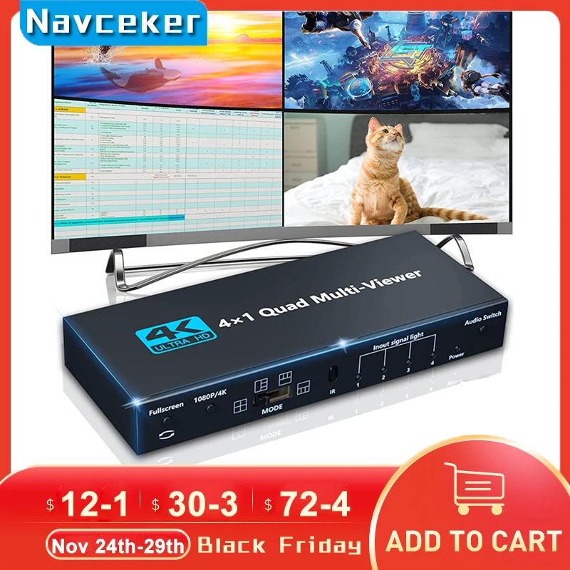 Multivisor 4K compatible con HDMI, 4x1, 1080P, pantalla cuádruple, divisor HDMI, conmutador sin costuras con IR para PC