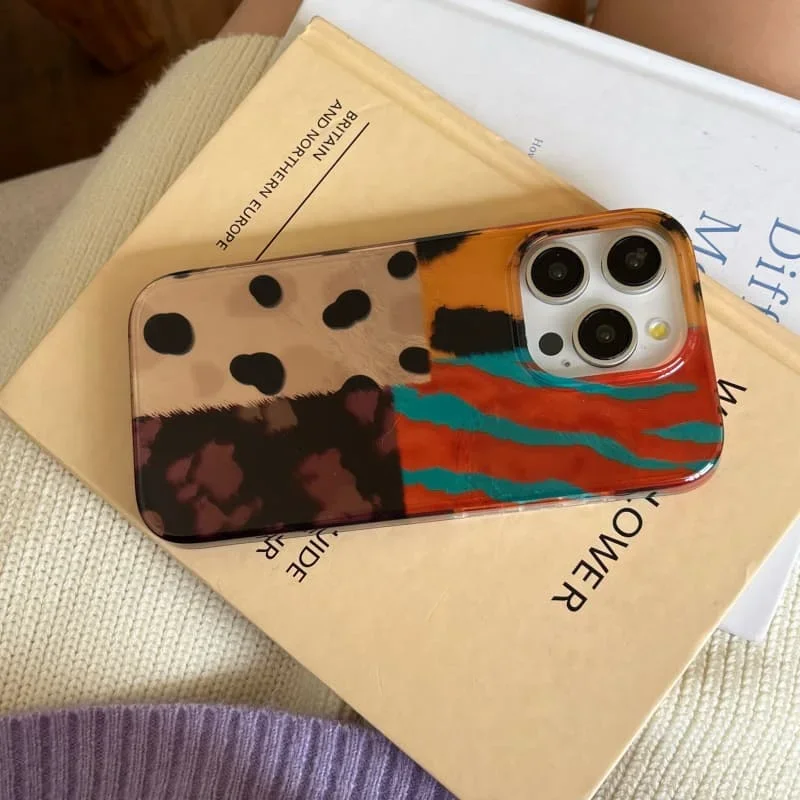 Nueva funda de teléfono con costura de patrón de leopardo de cuatro colores Retro para iPhone 16 15 14 13 12 11 Pro Max 7 8 Plus X XR XS funda de silicona - imagen 5