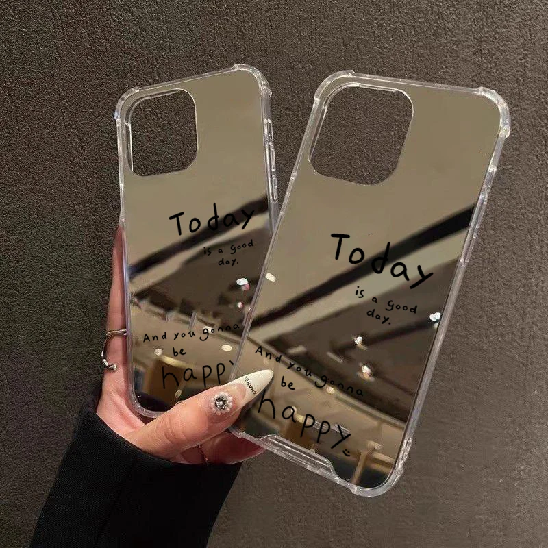 Funda de teléfono con espejo gráfico de letras minimalistas para iPhone 16 11 12 13 14 15 Pro Max XS X XR 7 8 Plus SE, funda suave con espejo de maquillaje - imagen 5