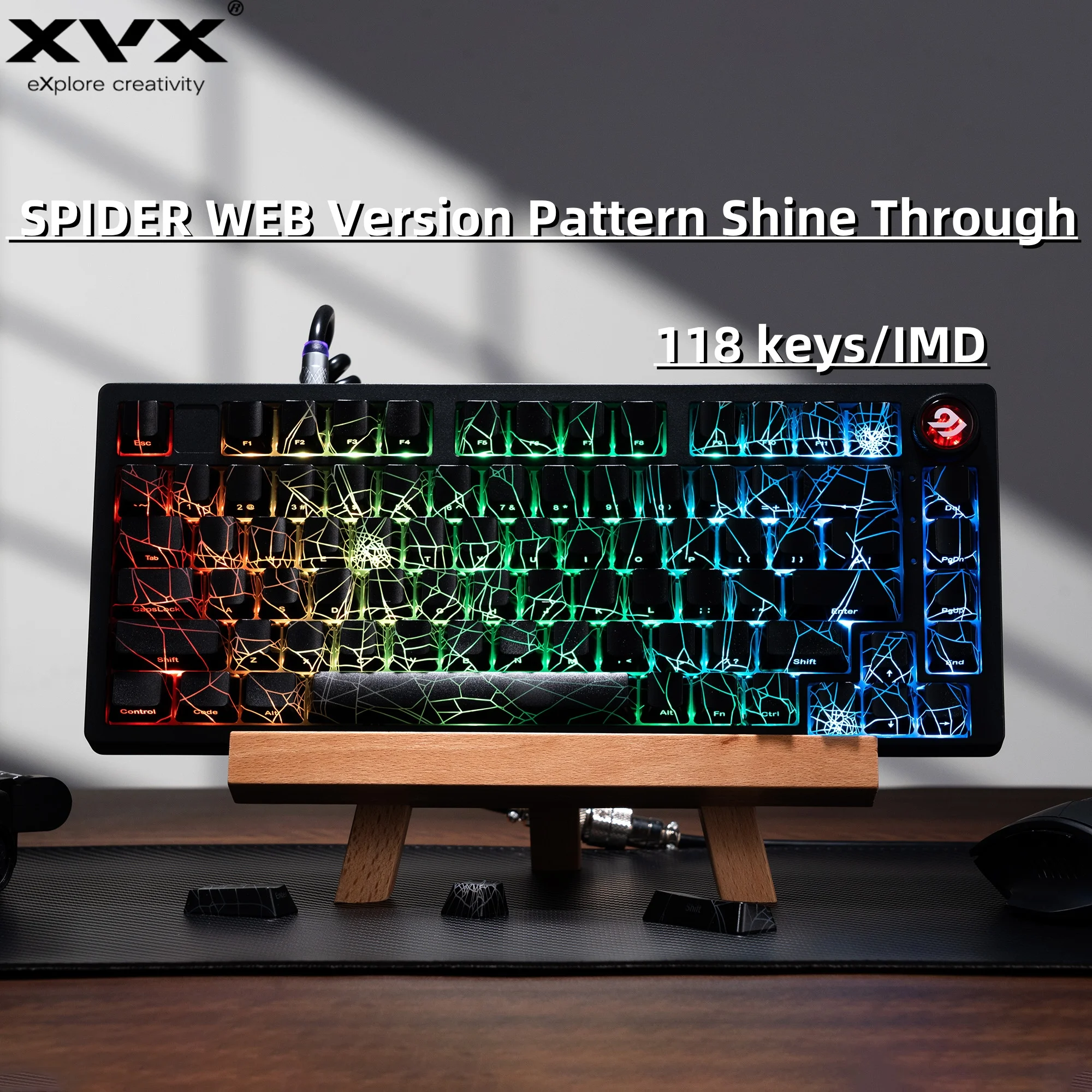Teclas XVX Spider Web, perfil OEM brillante a través de IMD-Tech, juego de teclas, 118 teclas, retroiluminación negra (solo teclas) - imagen 2