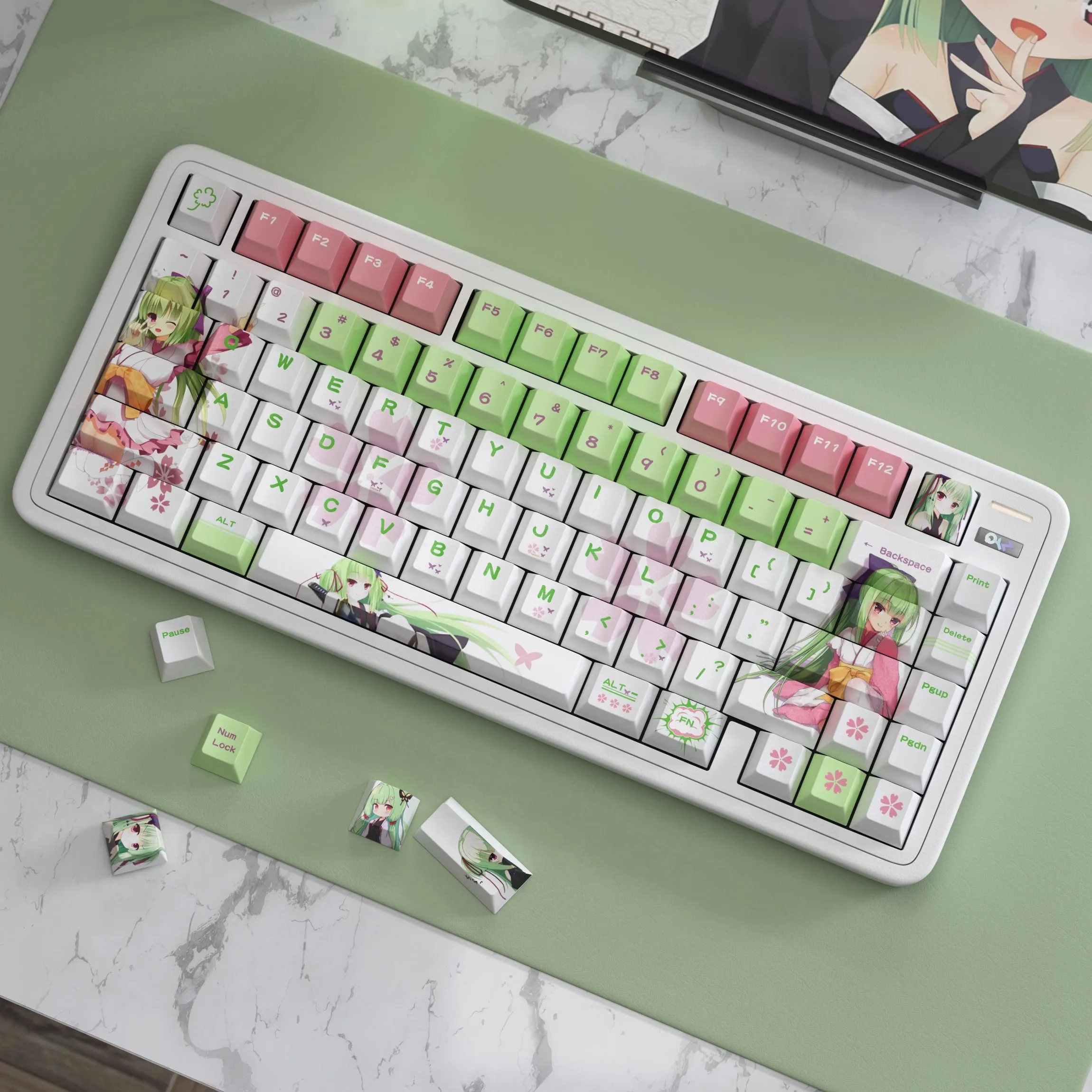 Juego de 125 teclas Senren Banka Murasame, teclas PBT Dye Subbed, teclas de dibujos animados de Anime, perfil de cereza, teclas a prueba de luz para interruptor MX - imagen 2