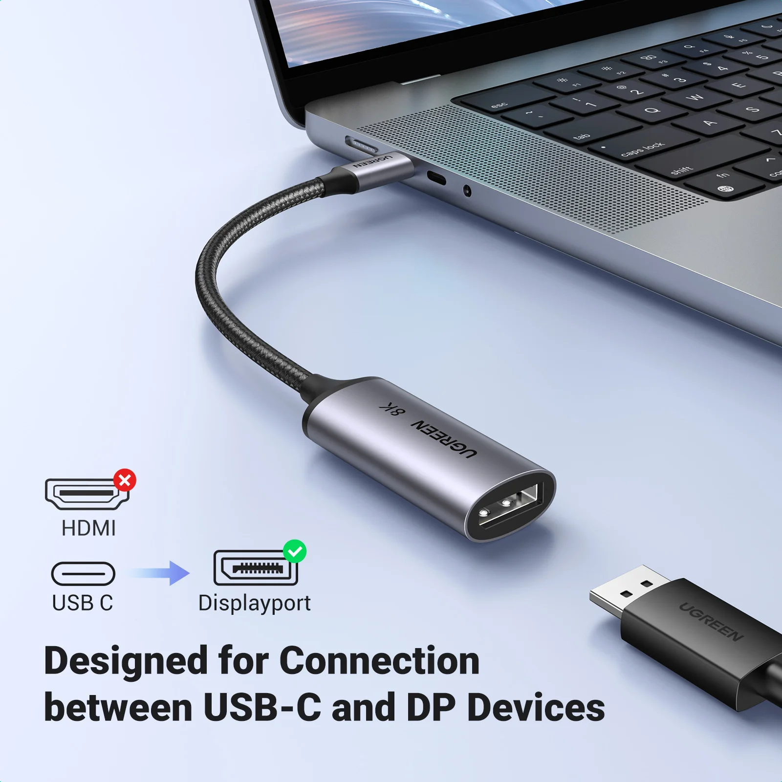 UGREEN-Adaptador USB C a 8K Displayport 1,4, Cable adaptador para iPhone 15, Macbook Pro, iPad, USB tipo C a 8K DP1.4, 32,4 Gbps, 8K/60Hz - imagen 5