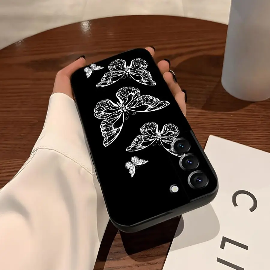 Funda de teléfono suave negra para Samsung Galaxy S21 FE S24 Plus S20 S23 Ultra S25 Edge hermosa mariposa - imagen 4