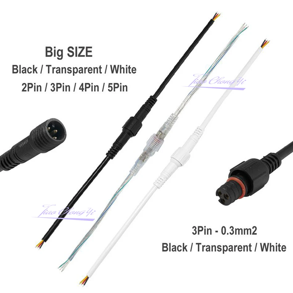 5/10 pares de conector CC Cable impermeable 2 pines/3 pines/4 pines conector macho hembra Cable impermeable para tira de proyecto LED CCTV - imagen 2