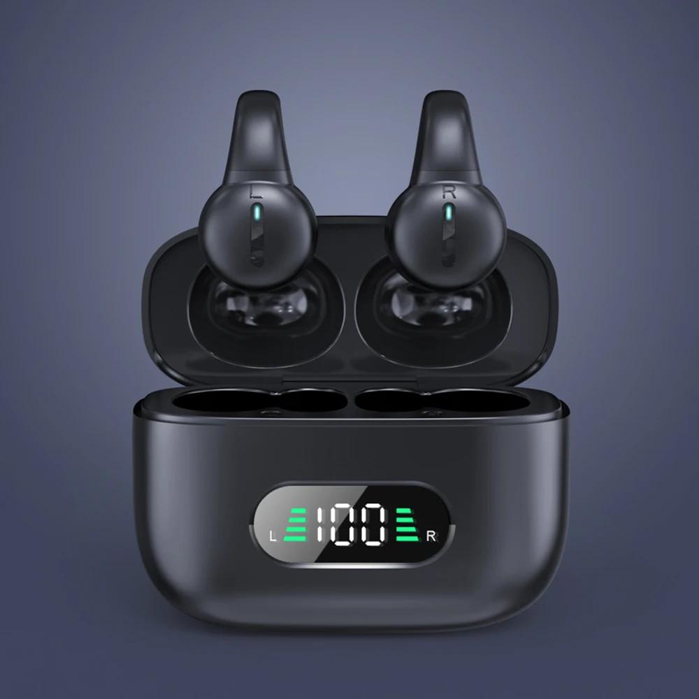 Auriculares inalámbricos con Clip para la oreja, audífonos deportivos TWS con Bluetooth y micrófono, HD, llamadas, pantalla Digital LED
