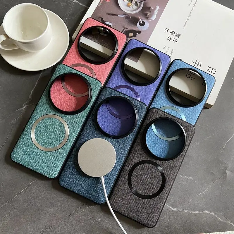 Para Xiaomi Mi 15 Ultra funda de lujo de tela PU funda trasera de carga inalámbrica magnética para Xiaomi Mi 15 14T Pro 14Ultra shell - imagen 2