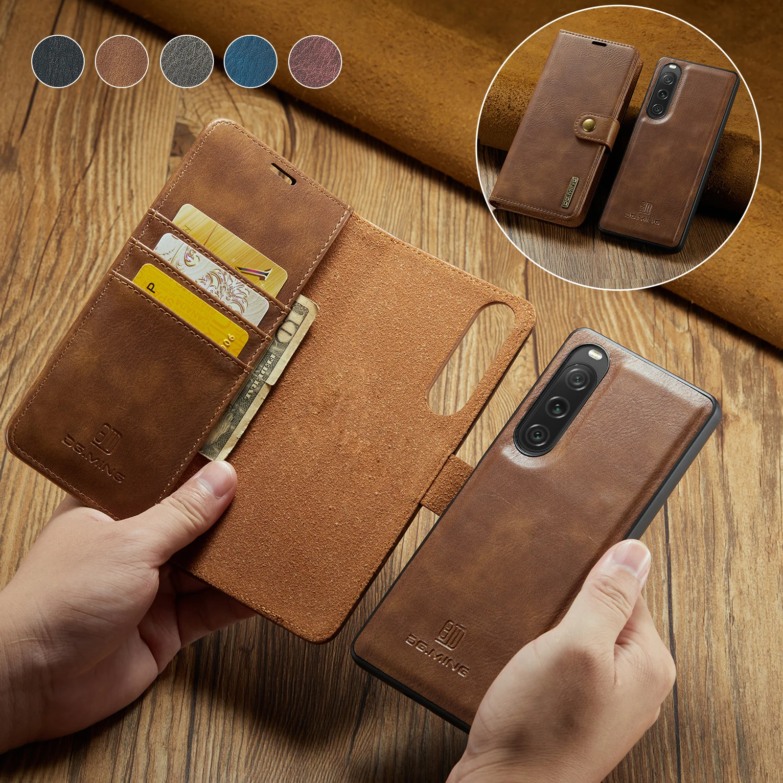 Funda magnética de cuero 2 en 1 para Sony Xperia 1V Xperia10V, billetera desmontable, monedero, bolsa de bolsillo, cubierta de negocios Retro - imagen 2