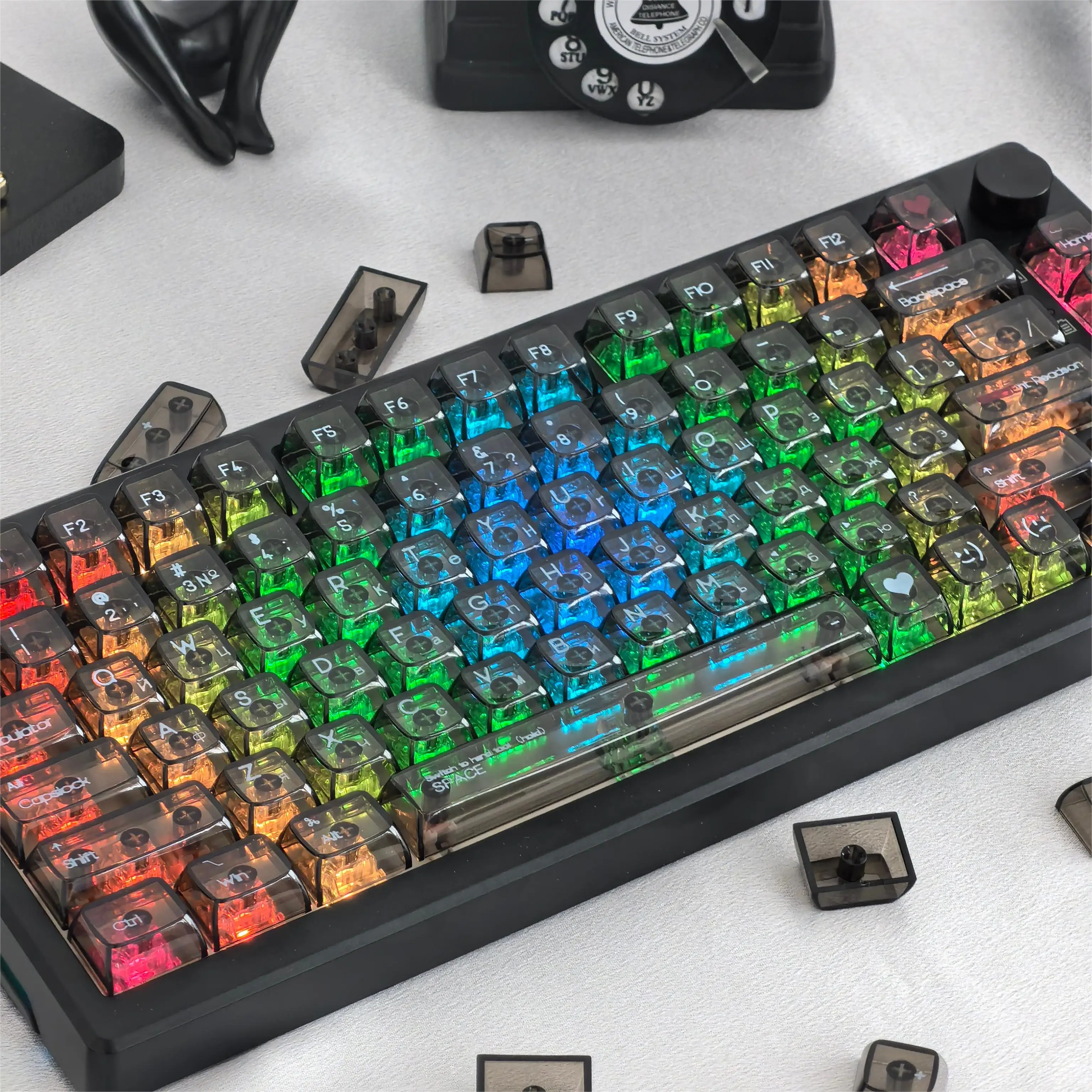 Teclas transparentes para teclados mecánicos, Material de PC CBSA, altura, negro, blanco, ruso, coreano, inglés, tailandés