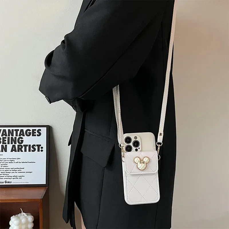 Funda de cuero con diamantes de dibujos animados, carcasa con cordón para IPhone 14, 13, 11, 15, 16 Pro Max Plus, 12 Mini, XS, XR, X, 14Pro, 15Pro - imagen 5