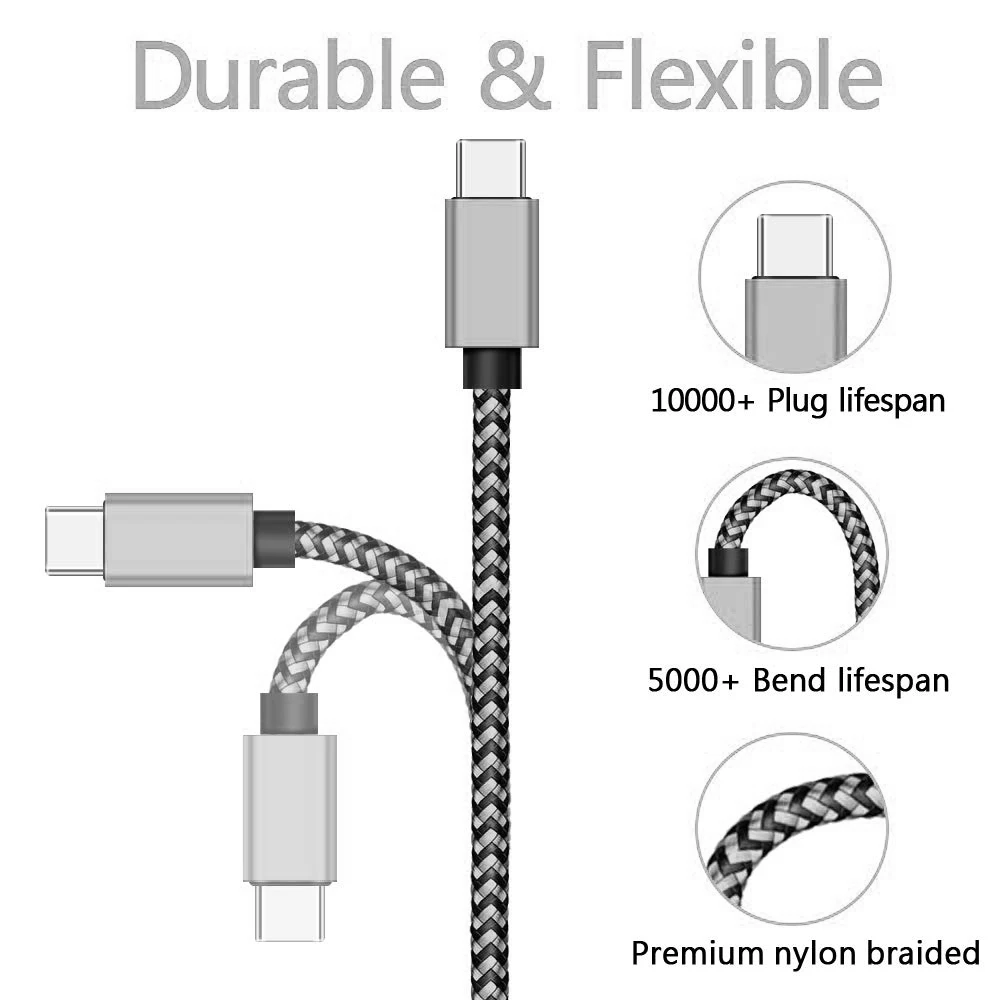 Cable de sincronización de datos USB tipo C, cargador de nailon trenzado para teléfono móvil Samsung, Huawei y Android, 2.4A, 1M, 2M, 3M - imagen 4