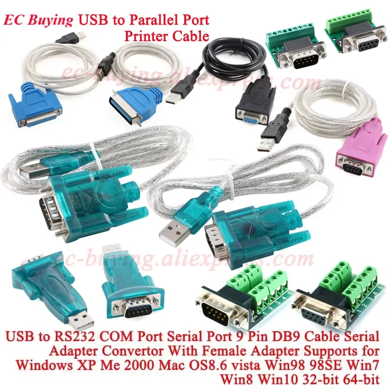 USB a RS232 COM puerto serie RS-232 Cable de datos DB9 de 9 pines 340 convertidor PDA FT232 PL2303 con adaptador hembra WIN10 Windows 8 XP