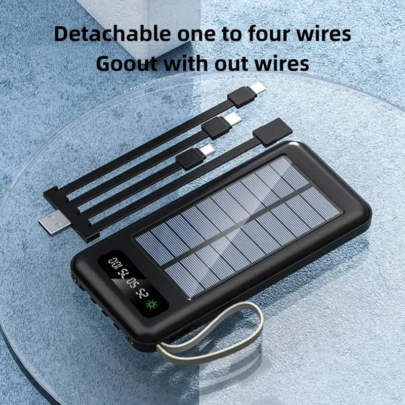 OnePlus-Banco de energía Solar de gran capacidad, 100000mah, batería de carga rápida para móvil, Usb Dual, 4 Cables para Iphone y Huawei - imagen 4