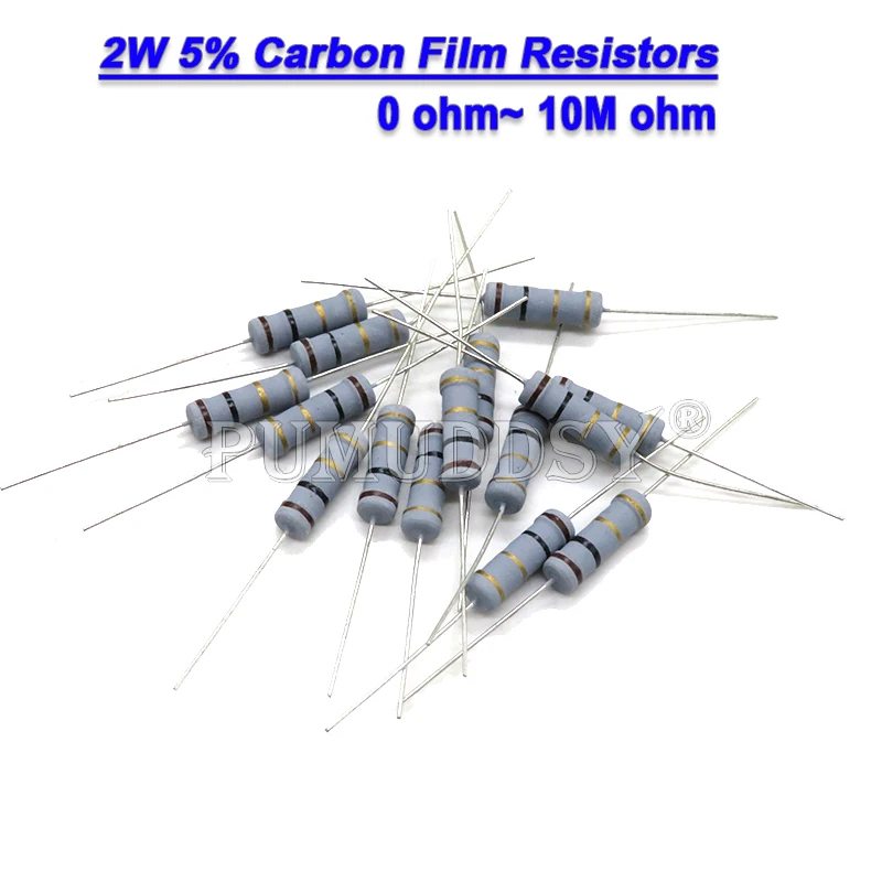 Resistencias de película de carbono 20 piezas, 2W, 5% 1R-10M 10R 15R 47R 100R 220R 1K 10K 4K7 100K 560K 1M 3M3 Ohm, resistencia de anillo de Color 200K