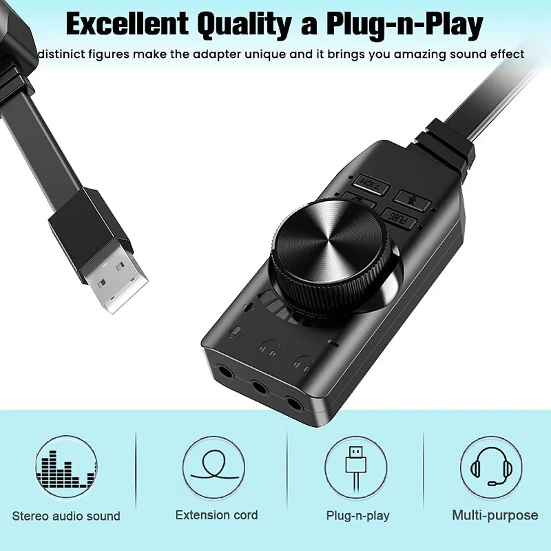 Tarjeta de sonido de 7,1 canales, interfaz de Audio USB, adaptador de auriculares, tarjeta de sonido profesional para juegos, micrófono, altavoz, ordenador portátil y PC - imagen 3