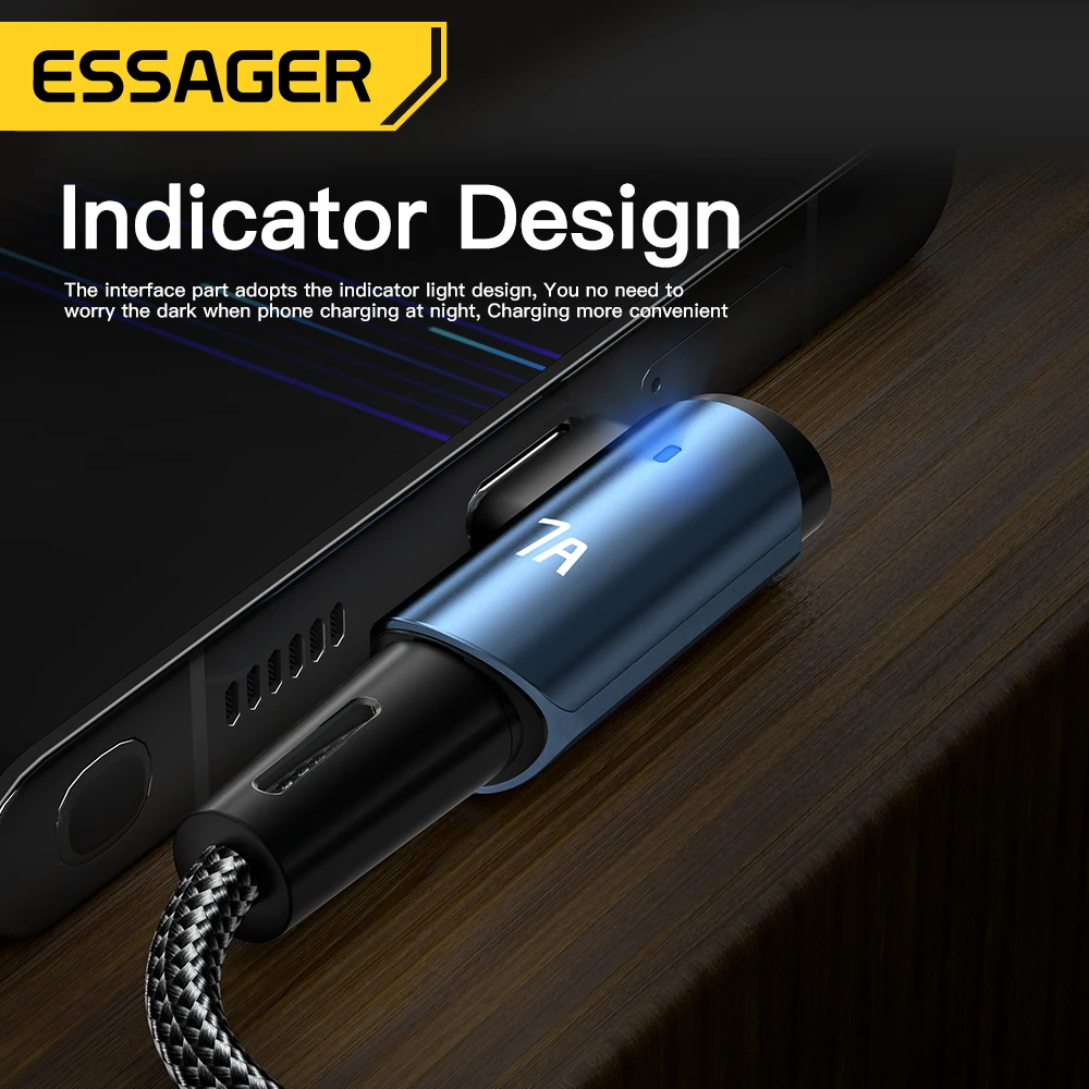 Essager-Cable USB tipo C de carga rápida para móvil, Cable de datos con ángulo para OPPO 100W, para Honor, Huawei P40, Oneplus, Realme, cargador de USB-C - imagen 4