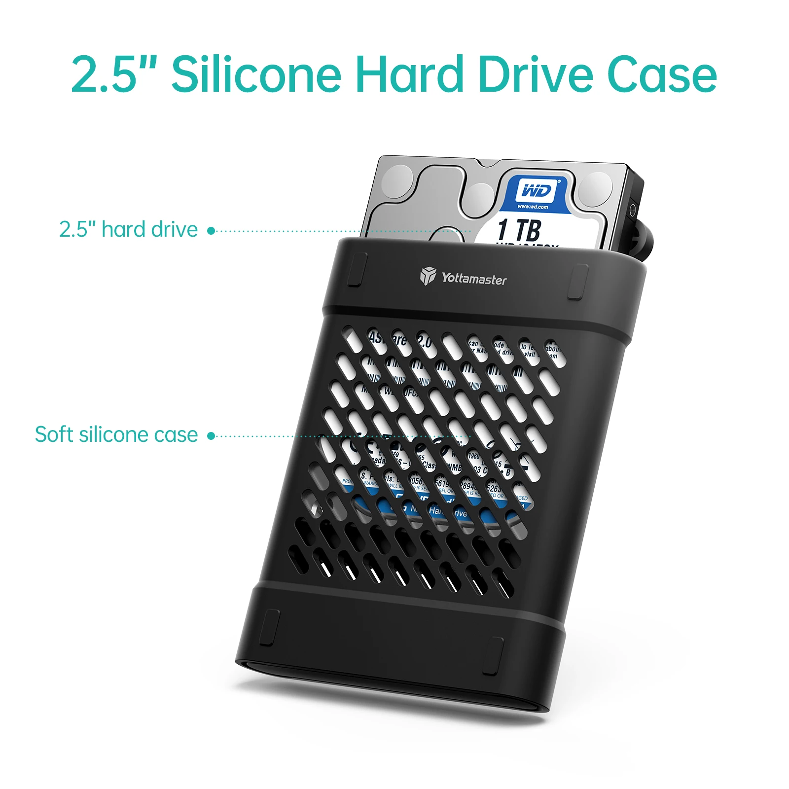 Yottamaster-funda protectora para disco duro, caja de almacenamiento para HDD SSD de 2,5 pulgadas con carcasa protectora de silicona a prueba de golpes y polvo - imagen 2