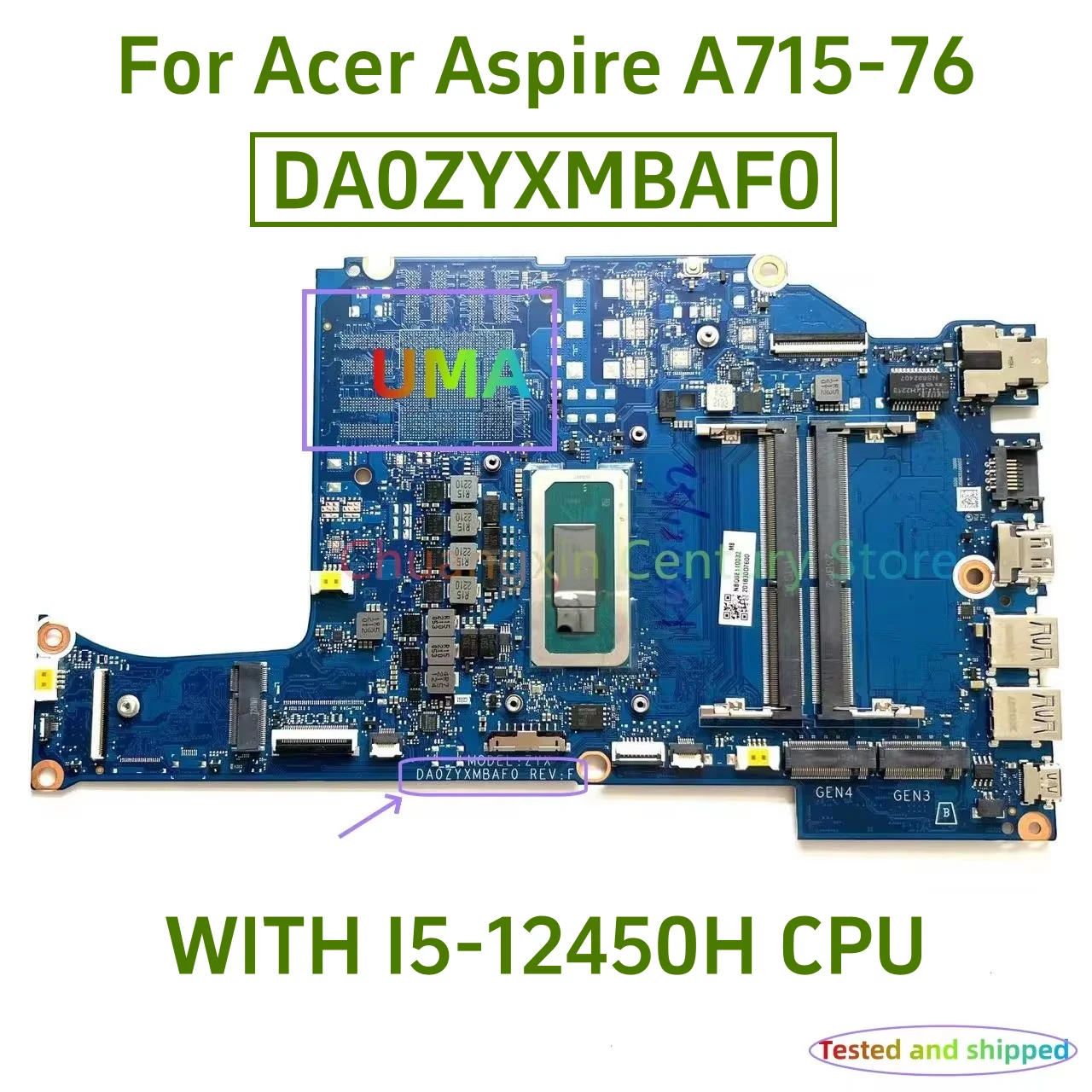 Aplicable para la placa base del portátil ACER A715-76 número: DA0ZYXMBAF0 (NBQGE11003) con CPU de I5-12450H probada OK y enviada - imagen 2