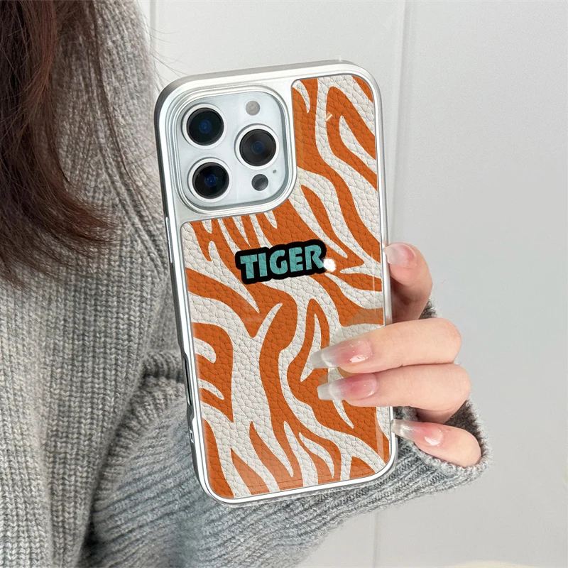 Funda de teléfono con textura de cuero con patrón de tigre para iPhone11/12/13/14/15/16/45 Pro Max AIR PLUS - imagen 3