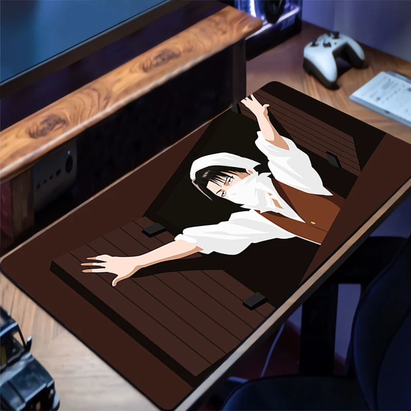 Alfombrilla de ratón para juegos extendidos, alfombrilla de ratón A-attack on Titan Levi con bordes cosidos, alfombrilla de escritorio, Base antideslizante, alfombrilla para teclado de ordenador - imagen 3