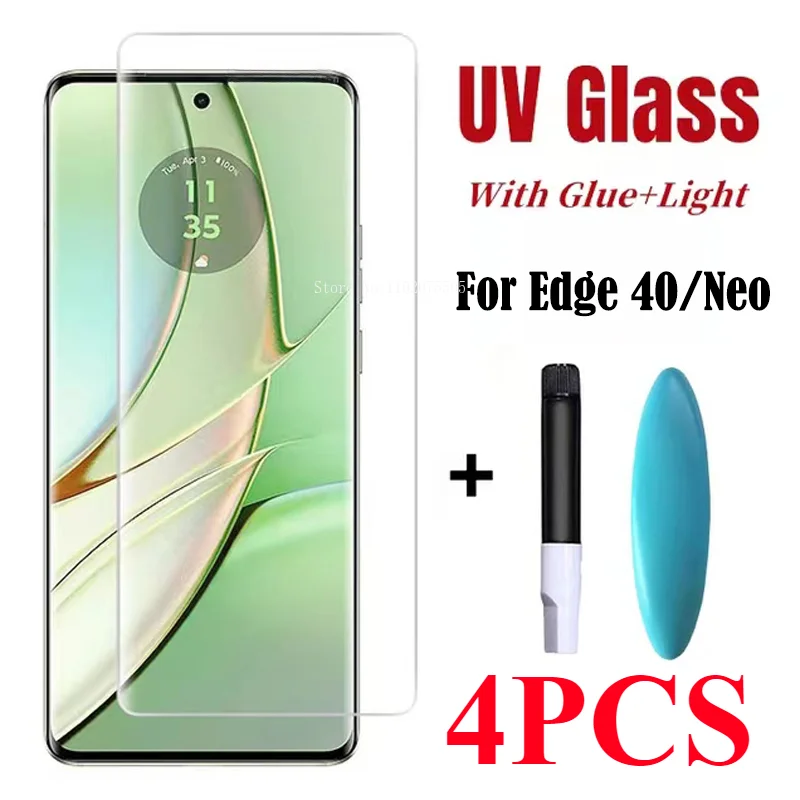 Protector de pantalla para Moto Edge 40 Neo, cristal templado UV, pegamento completo, curvo 3D, alta calidad, 4 unidades
