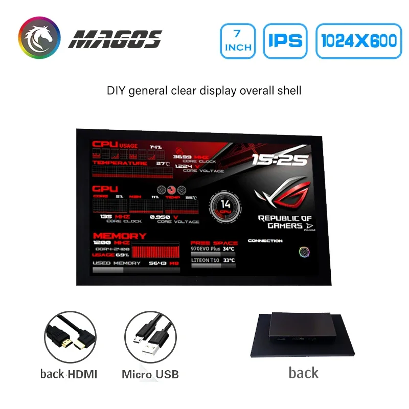 Pantalla secundaria de ordenador de 7 pulgadas, Monitor táctil, Detector de datos de temperatura de CPU, Aida64 IPS 1024*600 - imagen 3