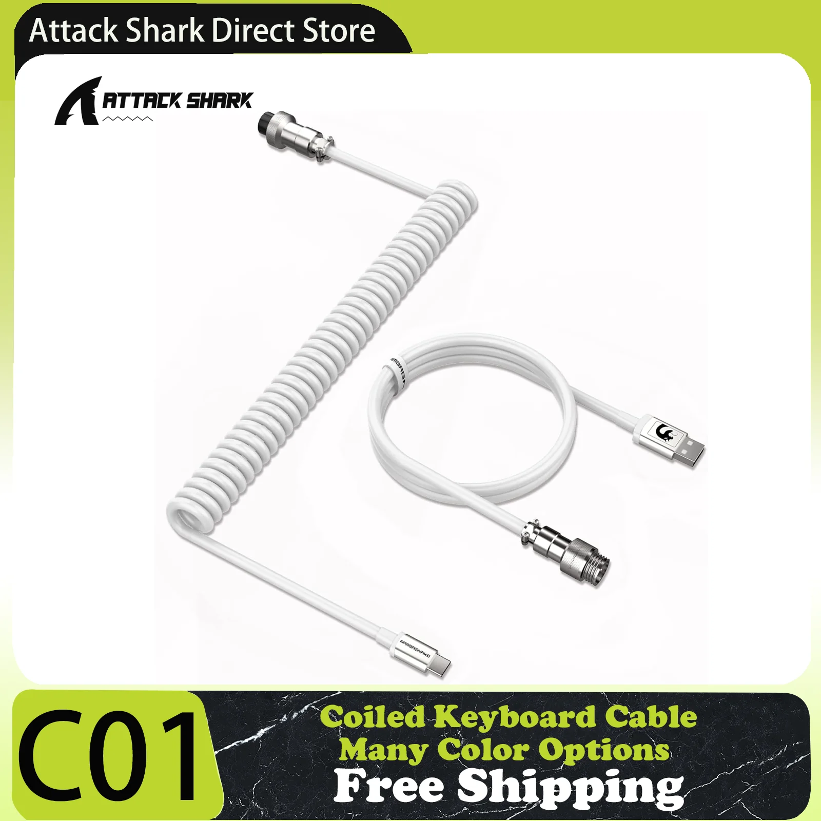 Cable de teclado en espiral Attack Shark x MAMBASNAKE C01, cable de aviador USB-C personalizado profesional, tipo C a USB-A, cable de resorte de TPU - imagen 2