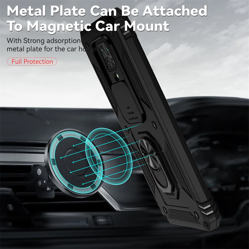 Para Xiaomi Redmi Note 9S funda a prueba de golpes armadura cámara protectora funda de teléfono para Redmi Note 9 Pro Max cubierta de anillo de soporte magnético para coche - imagen 4