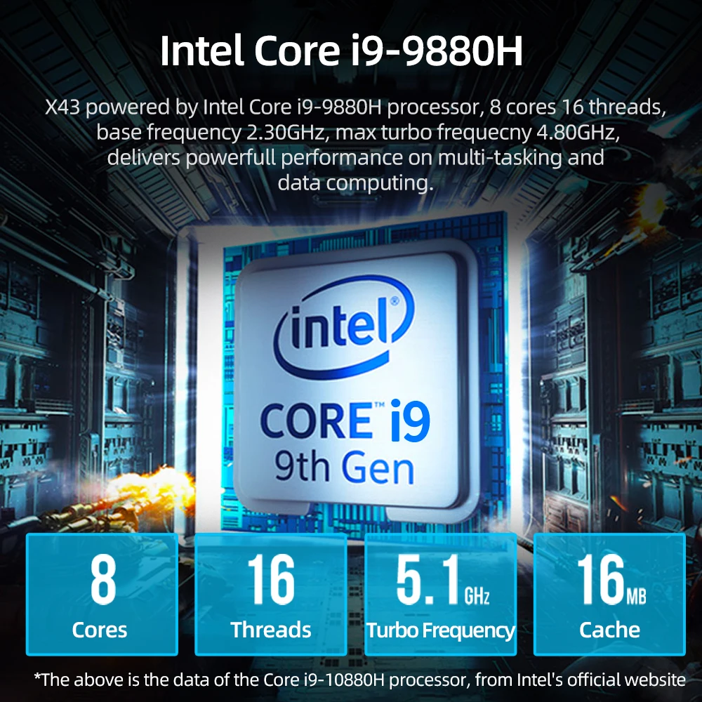 Mini PC i9-9880H, 8 núcleos, 16 hilos, 16GB/32GB, DDR4, 512GB/1000GB, M.2, NVMe, SSD, 4K, 60Hz, WiFi de doble banda, Windows 10 - imagen 2