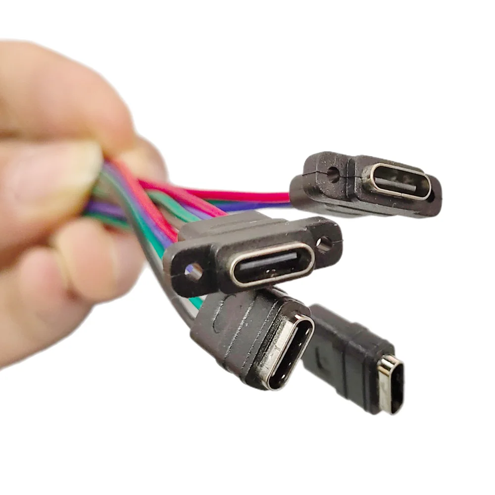 Toma de carga de alta corriente USB-C con anillo de goma, conector hembra impermeable tipo C de oreja recta de 4 pines, 2-10 Uds. - imagen 2