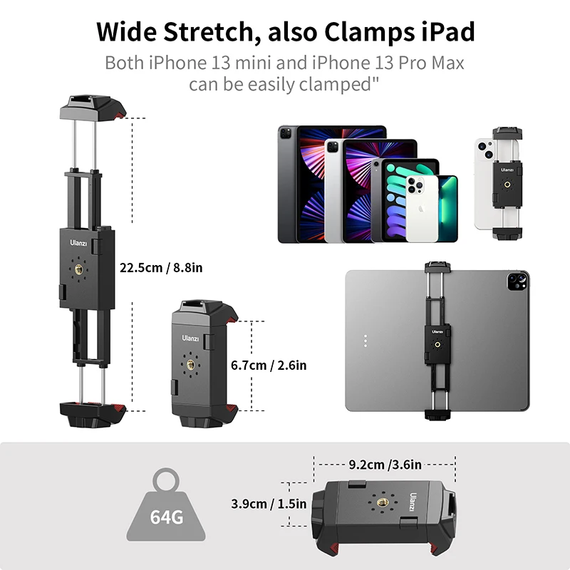 Ulanzi ST-29 Universal teléfono tableta trípode soporte de montaje Vertical tableta de disparo abrazadera de montaje para iPad iPhone 13 12 Vlog Shooting - imagen 3