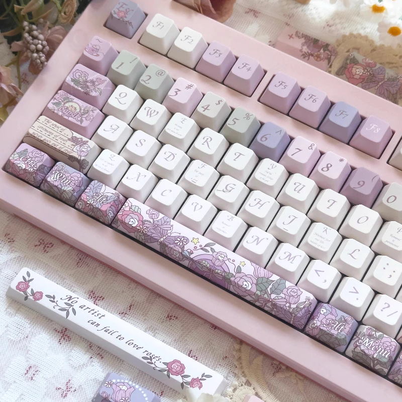 Fancce Ballet of Time Keycaps personalizado PBT cereza perfil transparente Keycap lindo Rosa dibujos animados Anime punto teclas para jugadores
