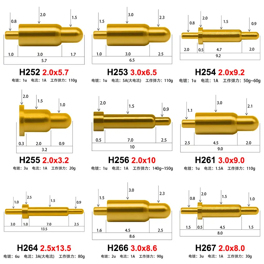 5 uds conector Pin Pogo batería Pogopin resorte carga contacto SMT PCB 4/5/6/6, 5/7/8/8, 5/9/9,5/10/12/13/13,5/19mm sonda de resorte de prueba - imagen 2