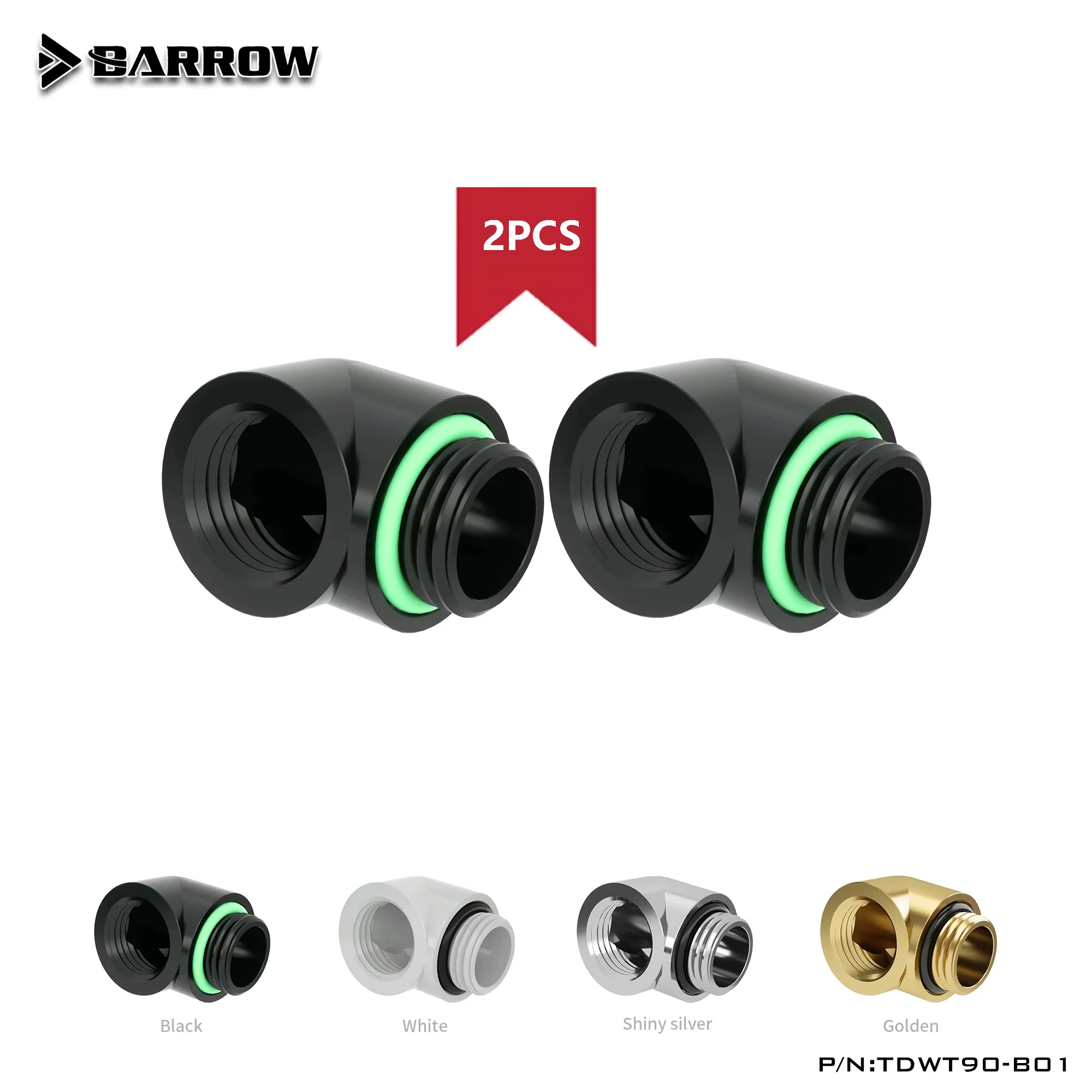 Barrow Conector 90° G1/4 Macho-Hembra para PC refrigeración líquida
