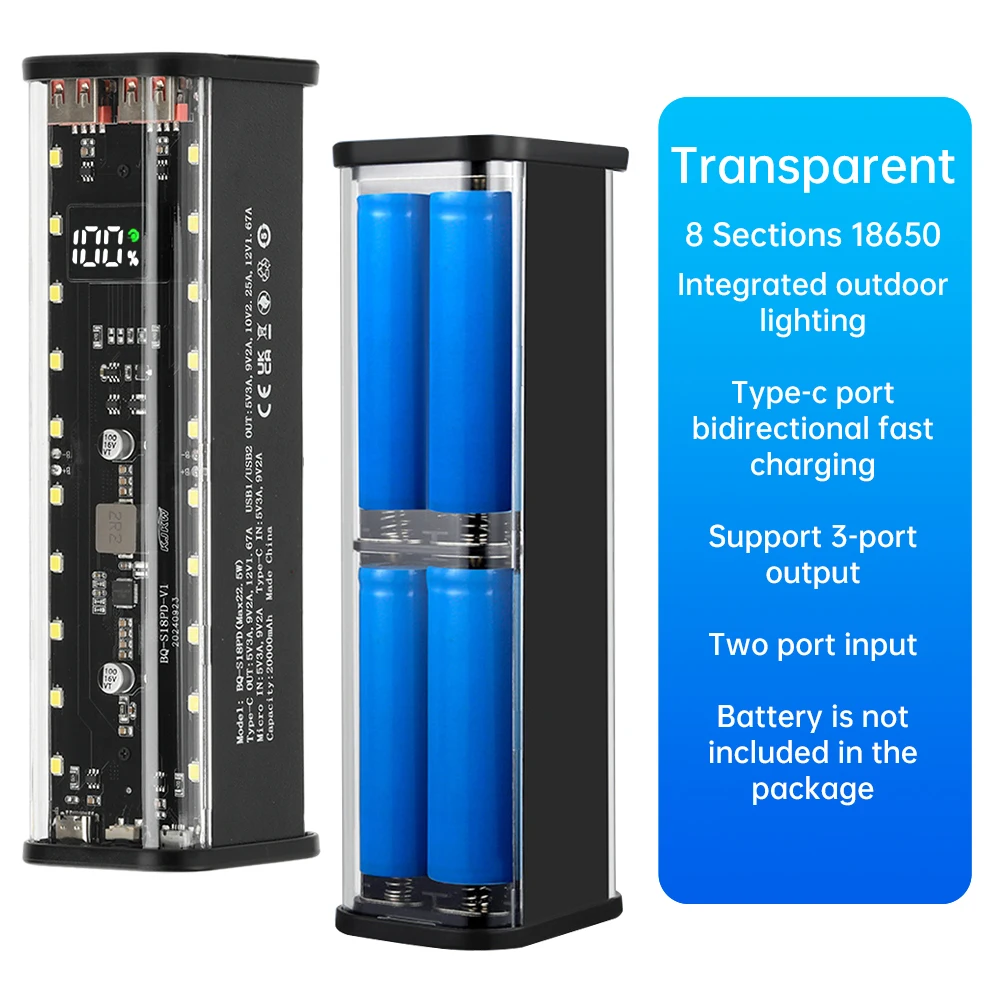 Mech-caja de batería transparente 18650 de 8 celdas, Kit de bricolaje, carcasa de banco de energía móvil sin soldadura de carga rápida para proyectos de bricolaje - imagen 5