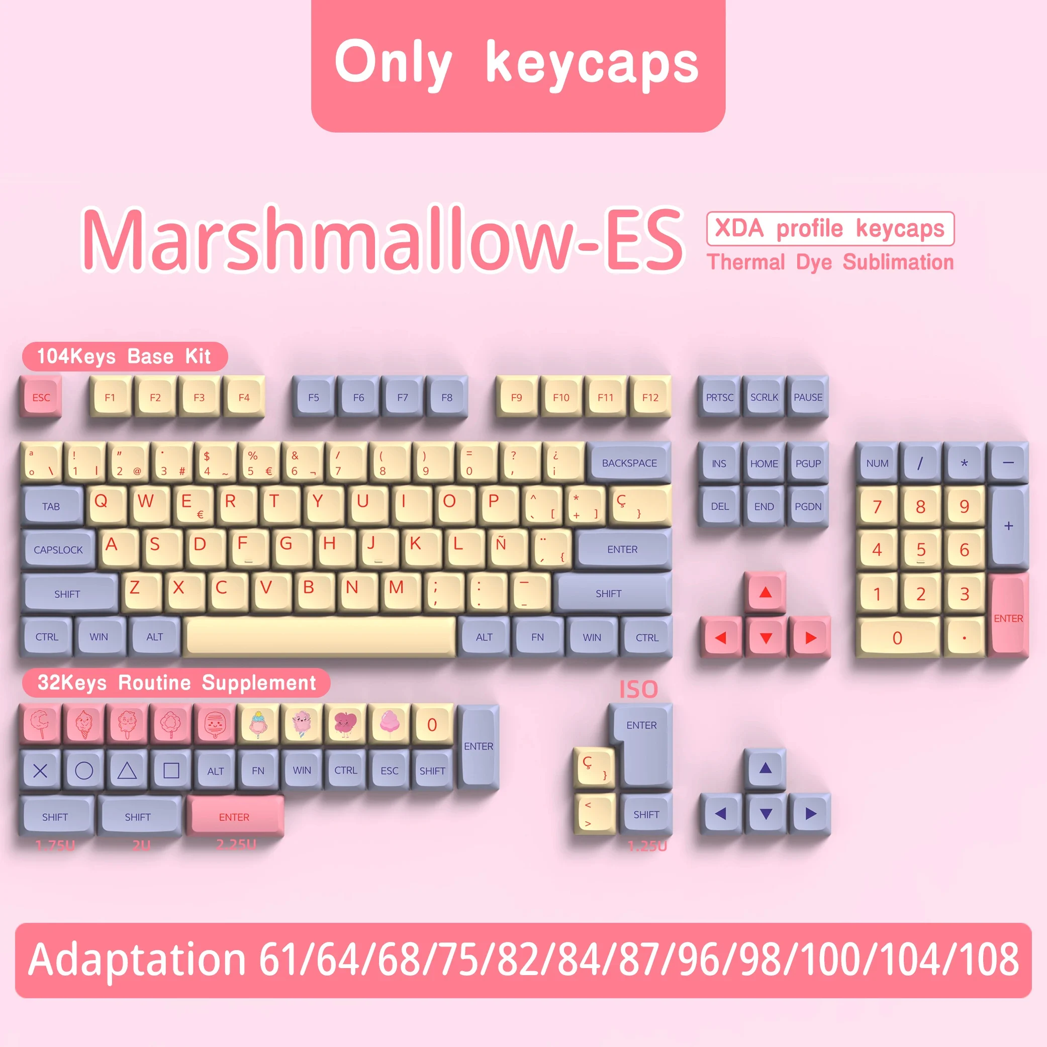 Teclas de teclado español, 136/140 teclas, diseño ISO Alice, perfil XDA, teclas PBT ES, tinte Sub para teclado mecánico, barra espacial 7U - imagen 4