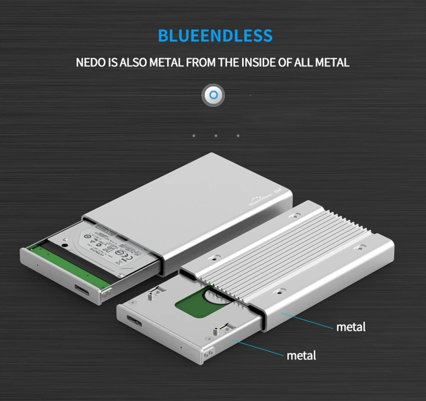 Blueendlless Caja de disco duro de aluminio Caja de disco duro móvil de 2,5 "Tipo-c Sata USB 3.1 Caddy Caja totalmente de metal Notebook HDD externo bo - imagen 5