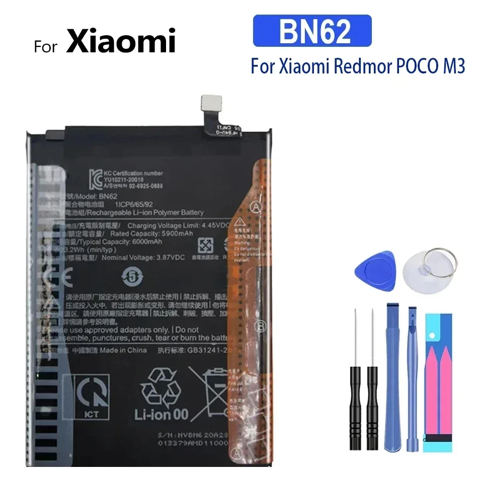 Batería BN62 de 6000mAh para Xiaomi Redmi 9T Note 9 4G POCO M3 batería de gran potencia