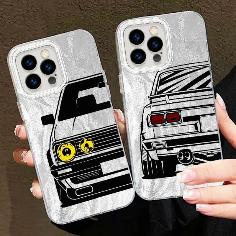 Funda de lujo para luces traseras de coche, funda de teléfono con textura de plumas para Apple iPhone 16 16E 15 14 13 12 11 8 XS X Pro Max