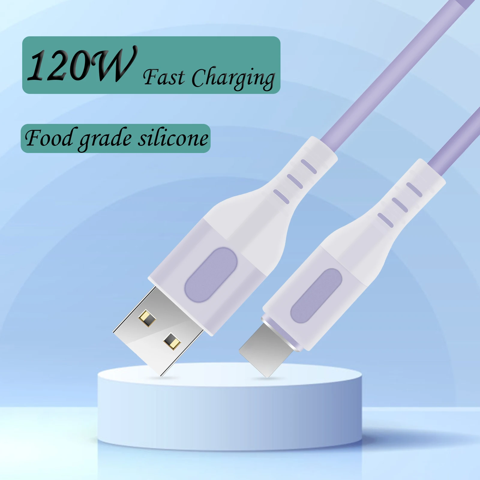 Cable de datos tipo C de carga súper rápida de silicona líquida, 120W, 6A, para Xiaomi, Huawei, Samsung, línea de datos semitransparente